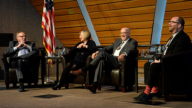 Panel discussion with former Council Chairs Ted Mondale, Susan Haigh, and Curt Johnson with moderator Brian McDaniel.