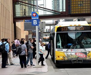 Downtown Minneapolis, Marquette Avenue. Transit ridership is highest in Transit Market Area 1.