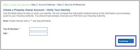 Verify your identity with your Tax ID and Pin