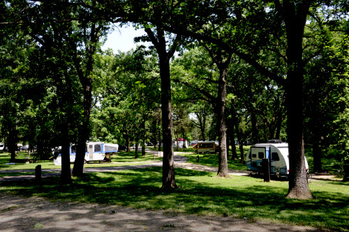 RV campers at St. Croix Bluffs Regional Park enjoy large shaded lots.