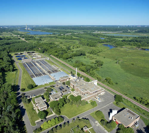 Aerial view of the Seneca Wastewater Treatment Plant in Eagan.