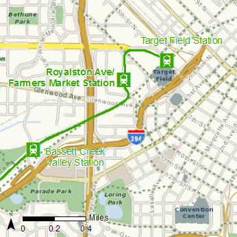 Map showing location of Royalston Avenue/Farmers Market Station