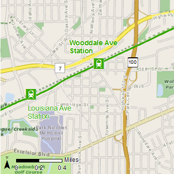 Map showing the location of Wooddale Avenue Station