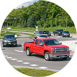 Red truck on road