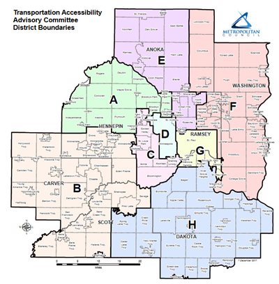 Transportation Accessibility Advisory Committee District Boundaries map.