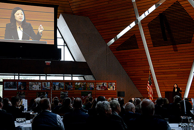 200+ members of the audience listening to Chair Tchourumoff at 50th Anniversary event.