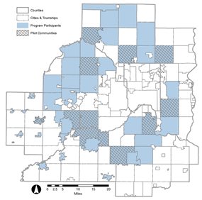 This map shows the 45 participants of the program in the region.