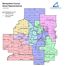 Map of Council districts showing sector reps for each district. Link to larger PDF map.