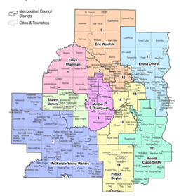 Map of Council districts showing sector reps for each district. Link to larger PDF map.