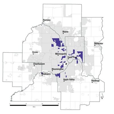 This map shows the location of Type B census tracts.