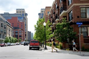 Downtown Minneapolis, Mill District. Building bulk and height transition from East Town (background) to the Mill District (foreground).