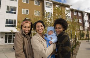 Roseville, Sienna Green Apartments. Residents of this affordable housing project can walk to Metro Transit’s A Line Rapid Bus.