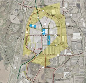 The Golden Triangle area in Eden Prairie was developed as an auto-oriented employment district. The area’s connectivity will improve with investments in the pedestrian and bicycle network. Click on the map to see more detail. (Google Map link)