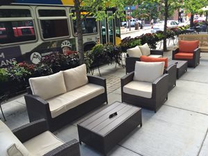 Most businesses value on-street parking. These businesses gave up parking to expand the sidewalk for more outdoor seating.