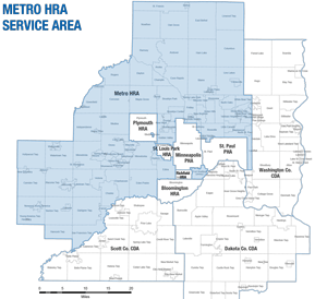 Metro HRA Service Area; see larger PDF with list of Metro HRA communities.