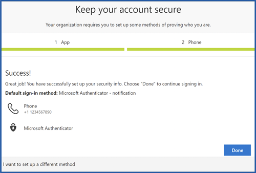 Screengrab of the success page. The information at the top still says Keep your account secure, and the success confirmation is below.