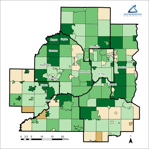 Map shows most rapid household growth in suburban edge and emerging suburban edge communities.