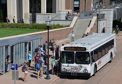 A Minnesota Valley Transit Authority bus picks up riders at the University of Minnesota. The committee found that the current regional transit model provides value in opportunities for local input.