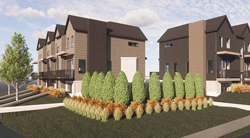 A mock up of townhomes.