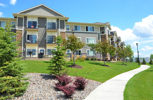 Three-story housing complex.