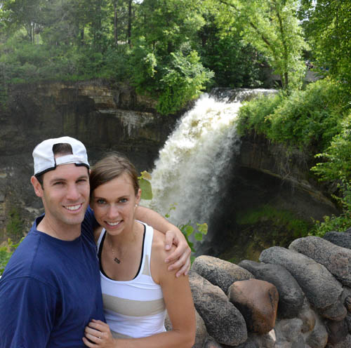 Enjoying an afternoon at the roaring Minnehaha Falls are Laura Howley and Ishay Hadash, Minneapolis.