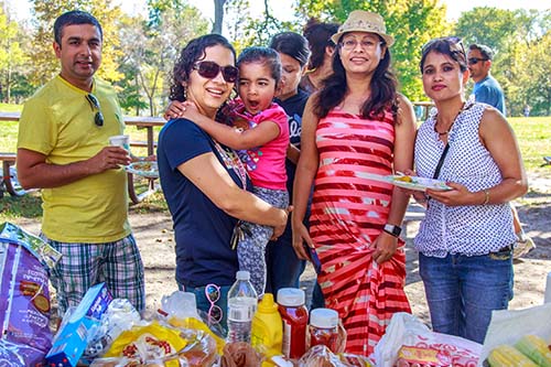 Local family enjoys a picnic at Minnehaha Falls Regional Park.