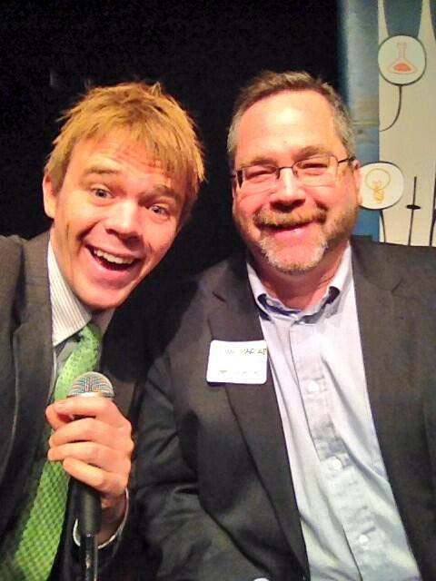 Tane Danger, left, host of Theater of Public Policy, with Dan Marckel, Metropolitan Council planning analyst.