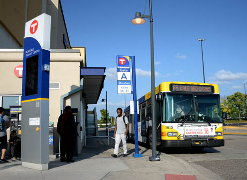Buses on the Gold Line, like the A Line pictured here, will feature off-board fare payment and real-time information signs so riders will know when the next bus is coming.