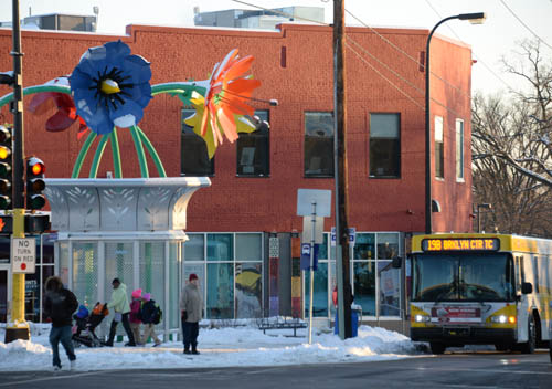 Route 19 currently serves Penn Avenue North. Pictured here is the bus shelter at Penn and Broadway in North Minneapolis.