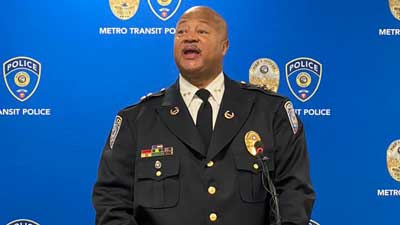 Metro Transit Police Chief Eddie Frizell speaking at a press conference about the new initiatives.