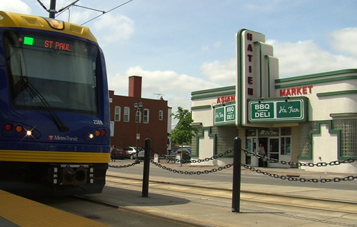 Grocery store Ha Tien invested in improving its storefront and updating equipment during light rail construction. Business is up 40 percent since the Green Line opened.