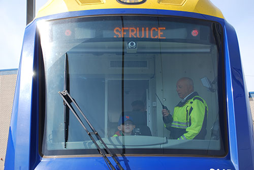 Karlis as seen from outside the train, at the controls.