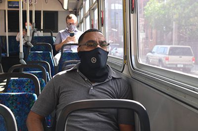 A Metro Transit rider wearing a mask.