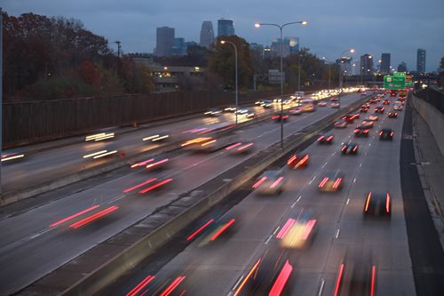 Morning traffic on I-394 west of downtown Minneapolis.