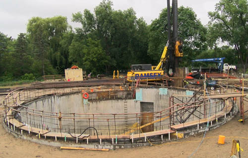 The new lift station, under construction in Hopkins, is 54 feet across and five stories deep.