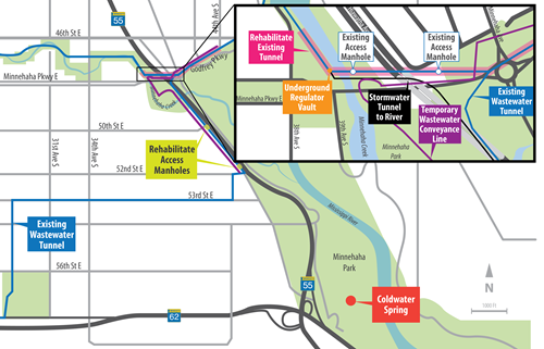 Map showing location of proposed Minnehaha Park sewer construction.  LINK to larger pdf map.