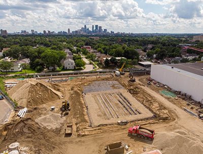 Aerial view of a project under construction.