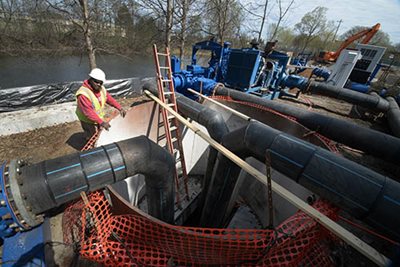 A worker at a sewer construction project.