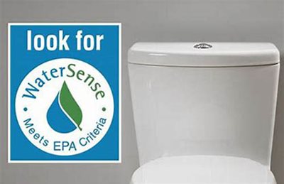 A toilet and the WaterSense logo.