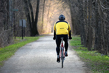 A person riding a bike.