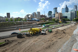 A highway construction project near downtown Minneapolis.
