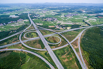 Aerial view of a highway interchange