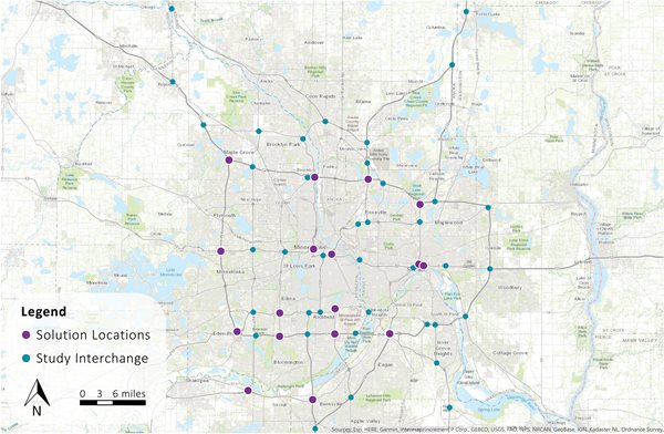 Map of highway interchange study results
