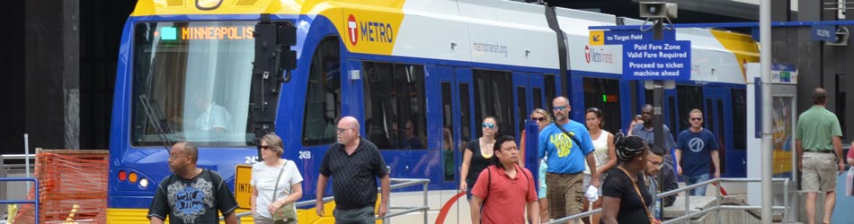 Blue Line light rail vehicle at station