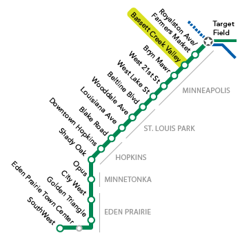 Station locator schematic showing position of Bassett Creek Valley Station