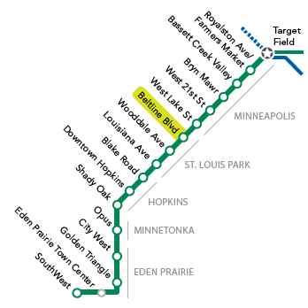 Station locator schematic showing position of Beltline Boulevard Station