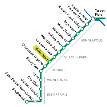 Station locator schematic showing position of Blake Road Station