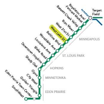 Station locator schematic showing position of West Lake Station