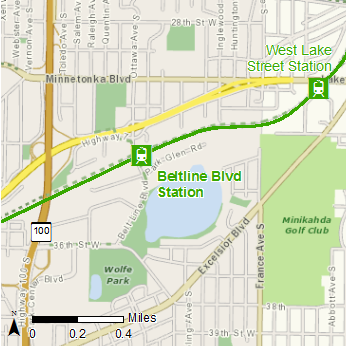 Map showing location of Beltline Blvd Station