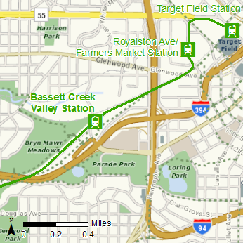 Map showing location of Bassett Creek Valley Station